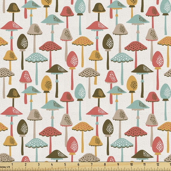 Ambesonne Mushroom Fabric by the Yard Upholstery, Abstract Toadstools, 1 Yard, Multicolor