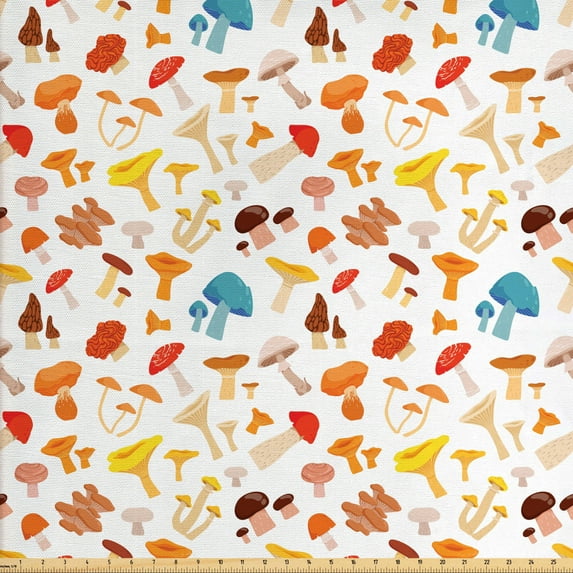 Ambesonne Mushroom Fabric by the Yard Upholstery, Toadstool Cartoon Style, 5 Yards, Multicolor