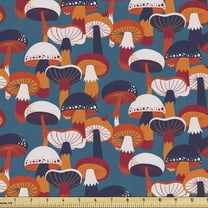 Ambesonne Mushroom Fabric by the Yard Upholstery, Forest Cartoon Modern Tone, 5 Yards, Multicolor