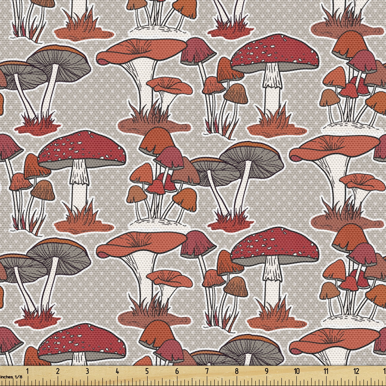 Mushroom Upholstery Fabric by the Yard, Mushrooms Pattern Healthy Edible Autumn Jungle Trees ...