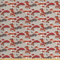 Mushroom Upholstery Fabric by the Yard, Mushrooms Pattern Healthy Edible Autumn Jungle Trees Natural Organic Vegetable, Decorative Fabric for DIY and Home Accents, Orange Red Tan by Ambesonne
