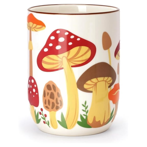 Mushroom Utensil Holder Ceramic - Rustic Kitchen Crock for Cooking Tools, 6.1 Inch Large Capacity Countertop Organizer, Decorative Farmhouse Style