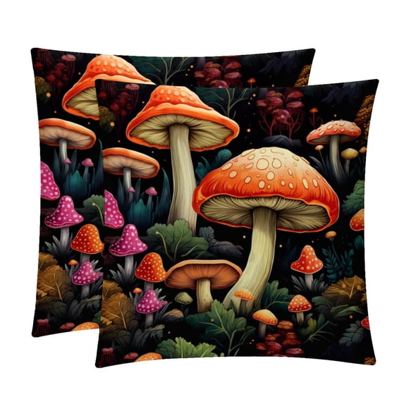 Mushroom Velvet Throw Covers Pillow Inserts - Set of 2 Decorative Pillows with Unique Patterns for Home Decor, Couch, Bed - 16x16, 18x18, 20x20 Inches