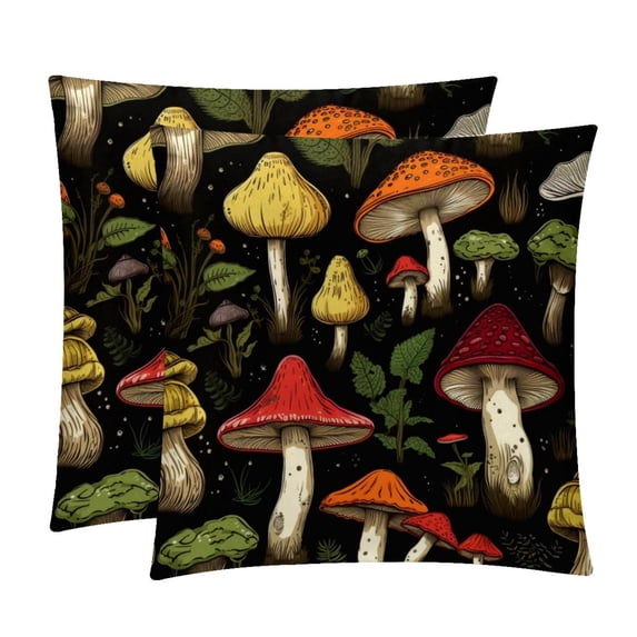 Mushroom Velvet Throw Pillow Covers Set of 2 | Unique Patterns in 16x16, 18x18, 20x20 Inches |for Home Decor and Gifts | Includes Pillow Inserts | Throw Pillow Inserts Included