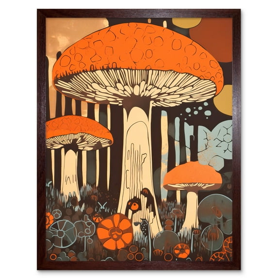 Mushroom Vintage Large Red Cap Fungi Pastel Colour Earthy Aesthetic Kitchen Art Print Framed Poster Wall Decor 12x16 inch