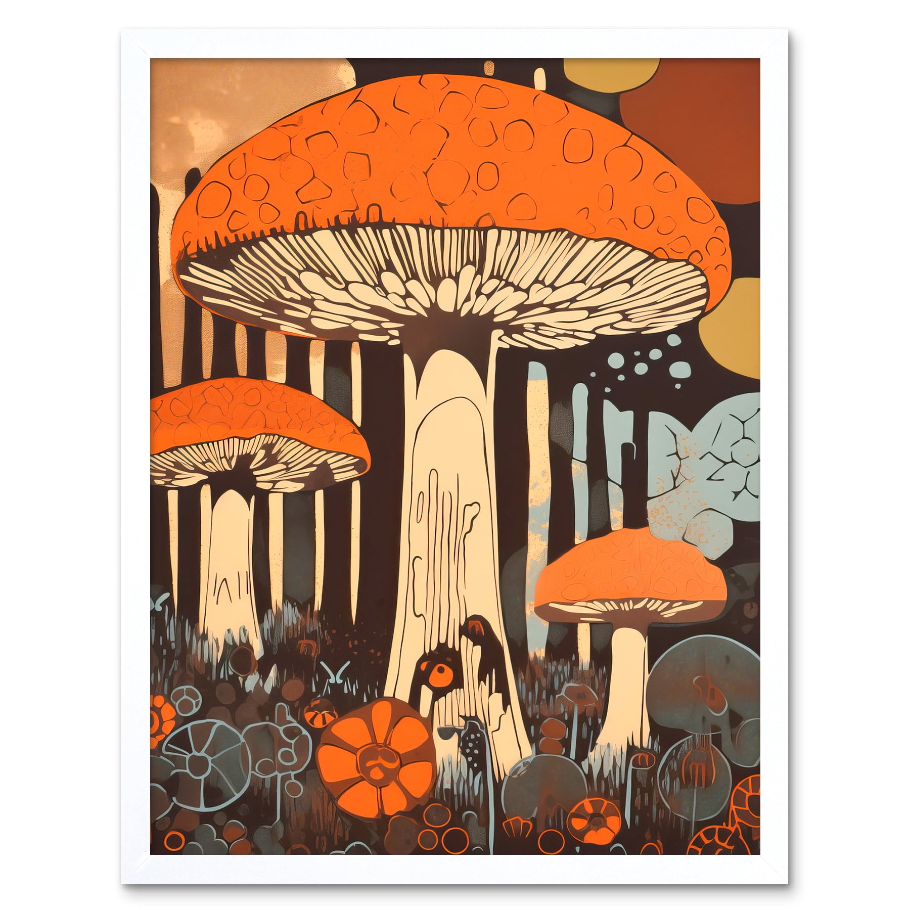Mushroom Vintage Large Red Cap Fungi Pastel Colour Earthy
