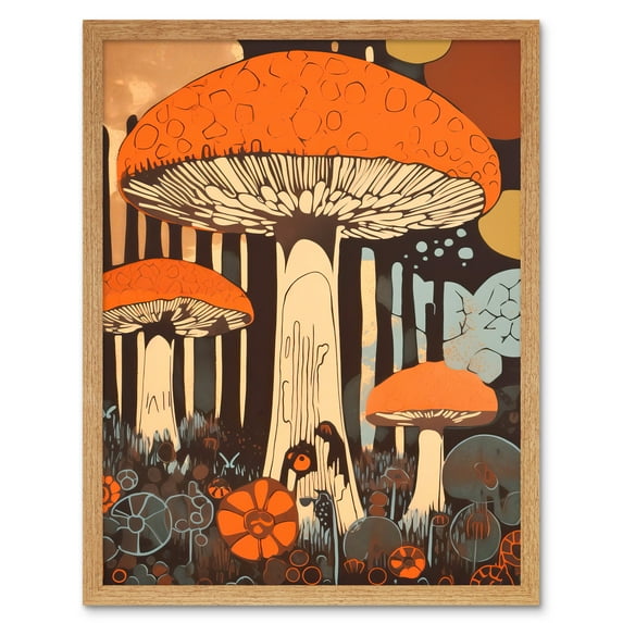 Mushroom Vintage Large Red Cap Fungi Pastel Colour Earthy Aesthetic Kitchen Art Print Framed Poster Wall Decor 12x16 inch