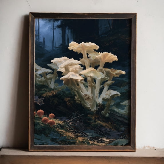 Mushroom Wall Art Print, Dark Botanical, Vintage Floral, Moody Forest ...
