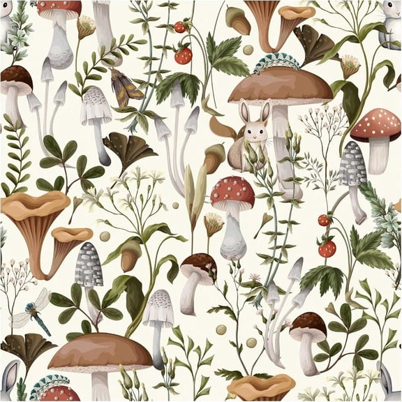 Mushroom Wallpaper Peel And Stick Wallpaper Boho 17.7 X 393 Self Adhesive Removable Wall Paper Leaf Forest Mushroom Contact Paper For Countertops Cabinet Decor