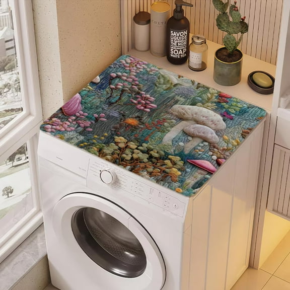Mushroom Washer Dryer Mat Non-Slip Laundry Top Protector, Boho Home Decor, Appliance Scratch Stain Guard for Laundry Decor