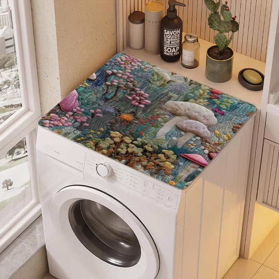 Mushroom Washer Dryer Mat Non-Slip Laundry Top Protector, Boho Home Decor, Appliance Scratch Stain Guard for Laundry Decor