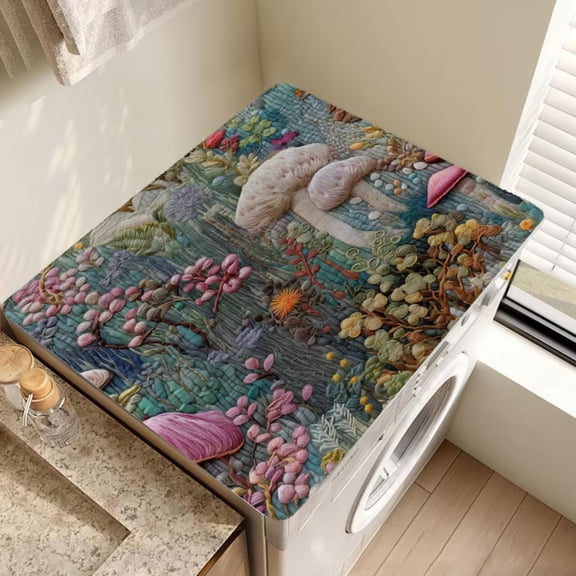 Mushroom Washer Dryer Mat Non-Slip Laundry Top Protector, Boho Home Decor, Appliance Scratch Stain Guard for Laundry Decor