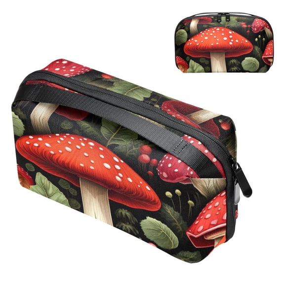 Mushroom Waterproof Oxford Fabric Charger Case with Charger Pouch, Cable Organizer, and Cord & Cable Organizer- Digital Travel Bag- 5.9x9.44x3.14 in