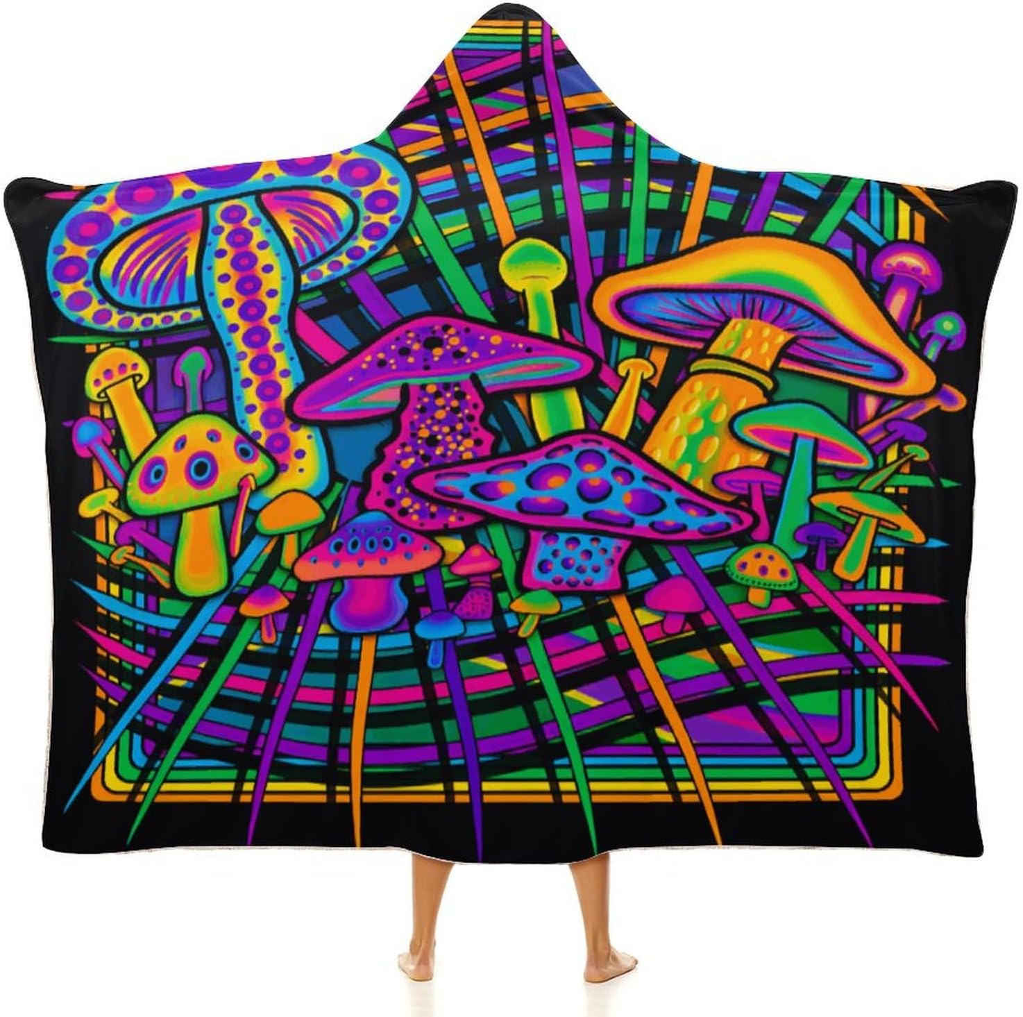 Mushroom Wearable Hooded Blanket for Adult, Mushroom Gifts for Women Men Hippie Poncho Wearable Blanket Hoodies