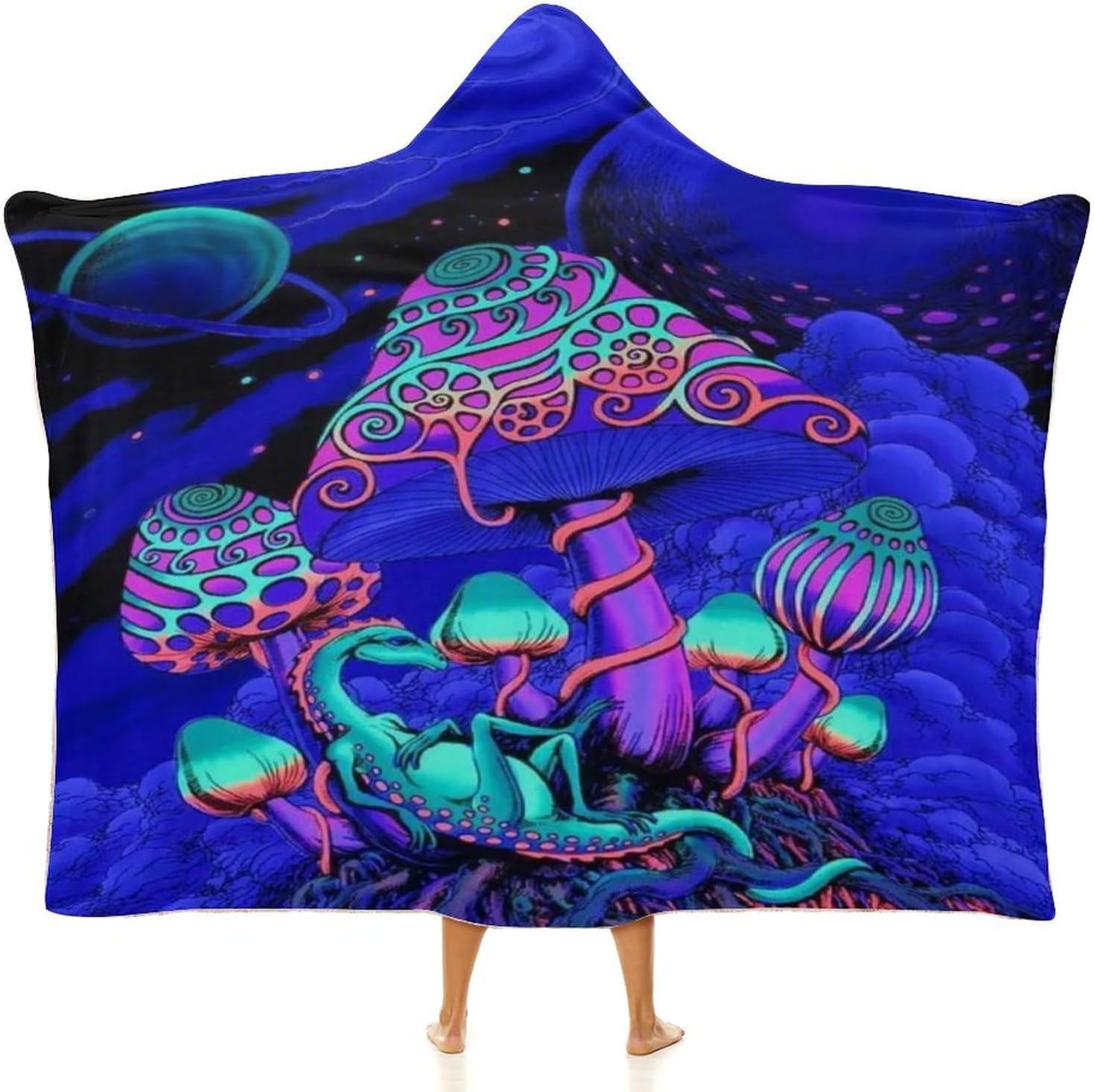 Mushroom Wearable Hooded Blanket for Adult, Mushroom Gifts for Women Men Hippie Poncho Wearable Blanket Hoodies