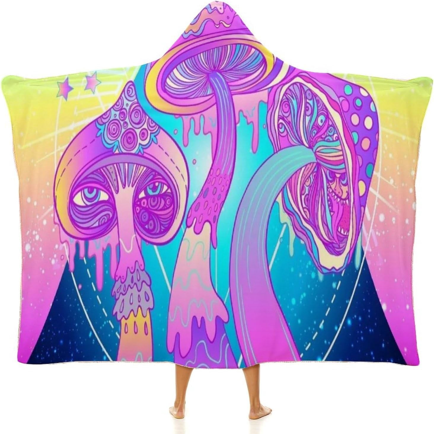 Mushroom Wearable Hooded Blanket for Adult, Mushroom Gifts for Women Men Hippie Poncho Wearable Blanket Hoodies