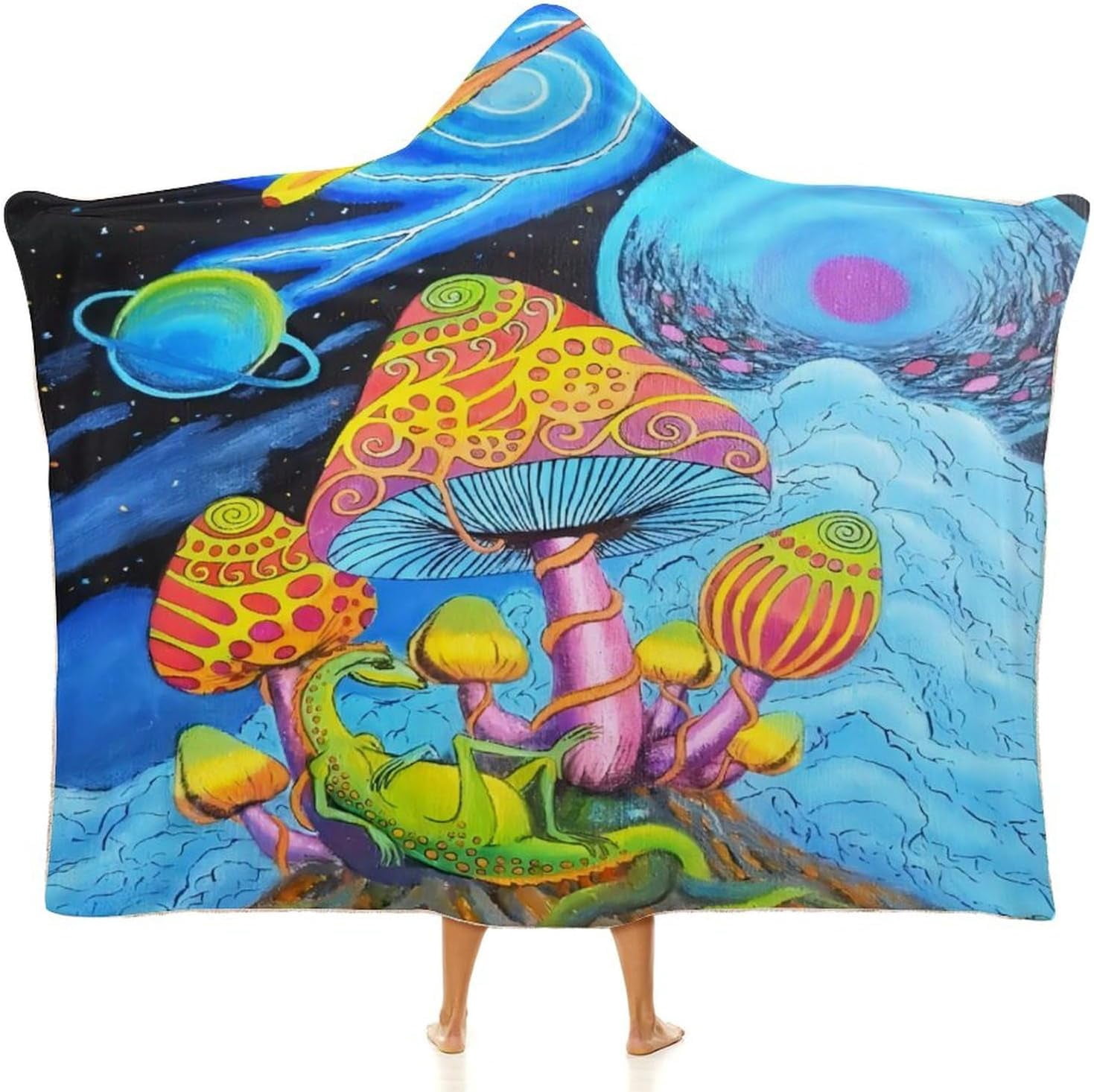 Mushroom Wearable Hooded Blanket for Adult, Mushroom Gifts for Women Men Hippie Poncho Wearable Blanket Hoodies