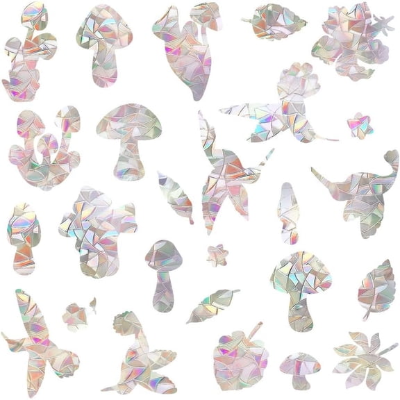 Mushroom Window Clings Anti-Collision Window Decals Static Decal for Bird Strikes Glass Decals Non-Adhesive Prism Vinyl Suncatcher Stickers to Save Birds from Window Collisions