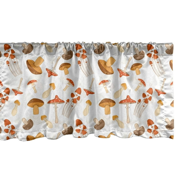 Ambesonne Mushroom Valance Pack of 2, Rural Nature Elements Art, 54"X12", Vermilion Pale Orange