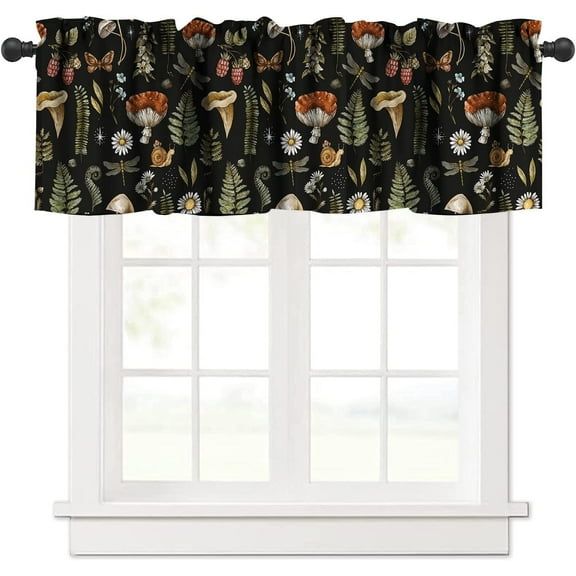 Mushroom Window Valance,Vintage Woodland Vanilla Print Decorative Curtains Valance for Bedroom Kitchen Cafe 54x18in