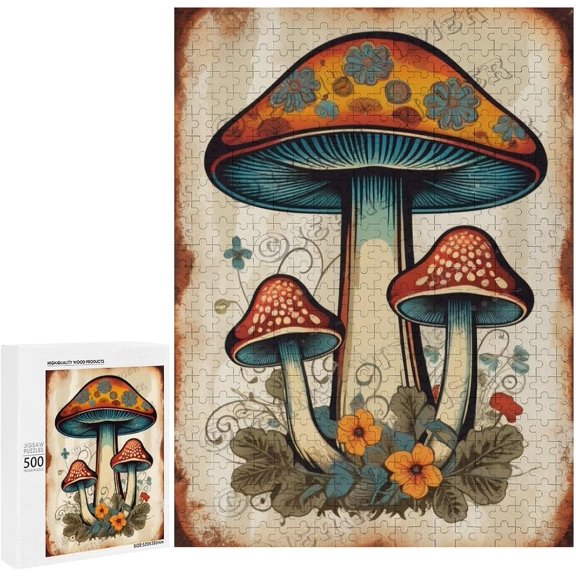 Mushroom Wood Wall Art Wood Decorative for Home Desk Shelf Wall Decor 500 Piece Jigsaw Puzzle for Adults Challenging Puzzle 15"x21"
