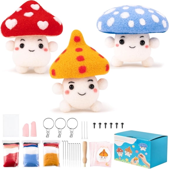 Laffact Mushroom Wool Needle Felting Kit for Beginner DIY Doll Making Crafts,1Set