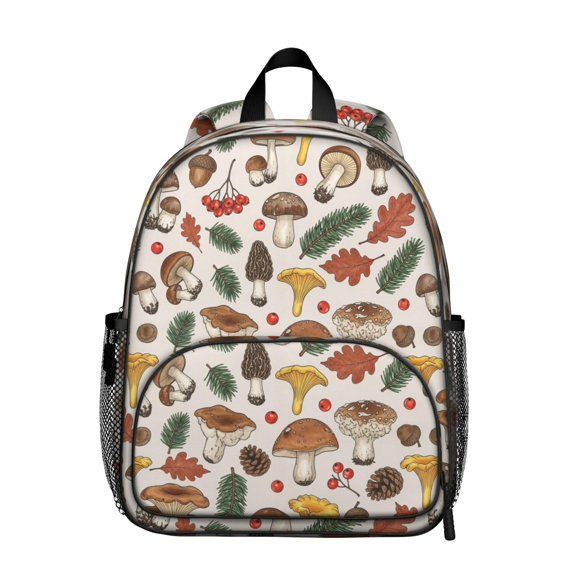 Mushroom and Berry Cream Pattern Backpack for School, Cute School Bag with Adjustable Shoulder Straps and Padded Back, 13.8"x11.4"x6"