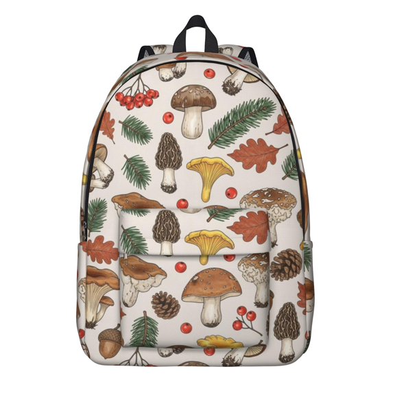 Mushroom and Berry Cream Pattern Backpack for School, Cute School Bag with Adjustable Shoulder Straps and Padded Back, 15.7"x11.8"x5.5"