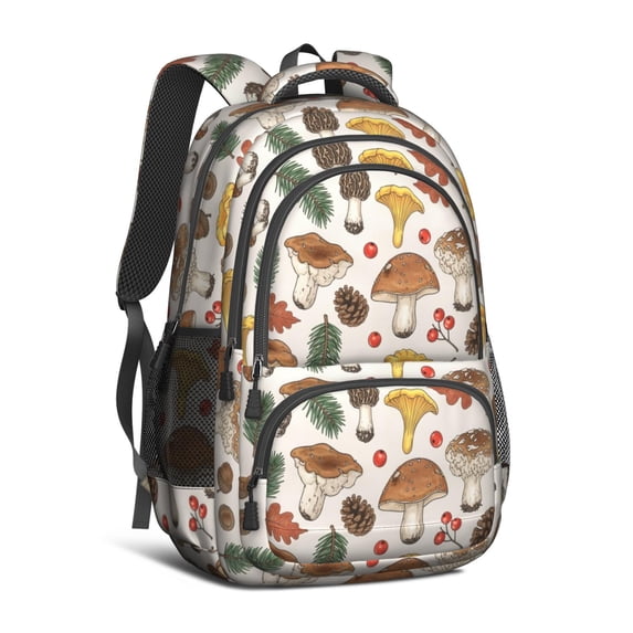 Mushroom and Berry Cream Pattern Backpack for School, Cute School Bag with Adjustable Shoulder Straps and Padded Back, 16.9"x12.6"x5.9"