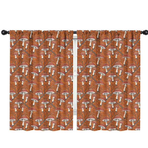 Mushroom and Branch Orange Pattern Insulated Teens Curtains Set Of 2, Bedroom Essentials, Toddler Room Decor 42"x63"