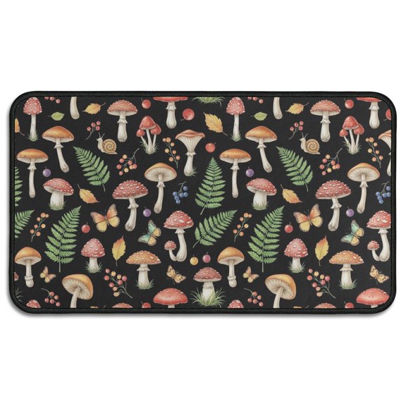 Mushroom and Butterfly Black Pattern Non Slip Washable Indoor Door Mat, Decorative Entry Rug for Entrance Bedroom Kitchen Bathroom, 30"x17"
