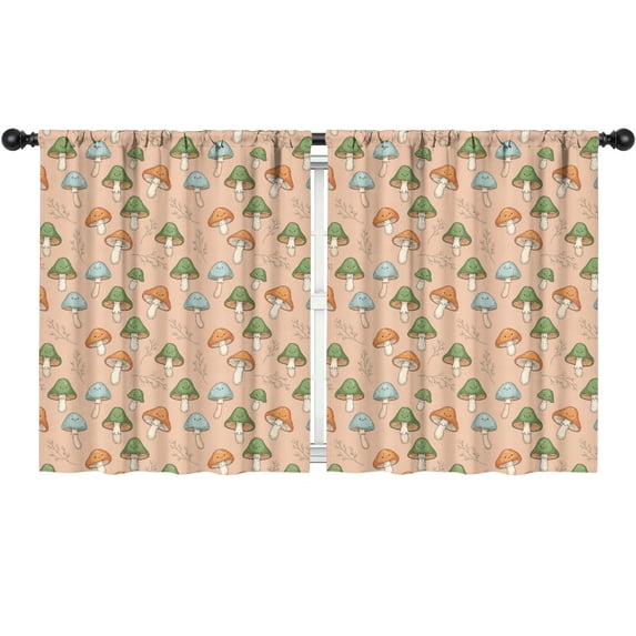 Mushroom and Character Beige Pattern Insulated Teens Curtains Set Of 2, Bedroom Essentials, Toddler Room Decor 52"x63"