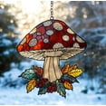 thumbnail image 1 of Mushroom and Crescent Moon Suncatcher, Faux Stained Glass Window Hanging, Cottagecore Fall or Christmas Home Decor Gift, 1 of 5
