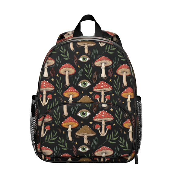Mushroom and Eye Black Pattern Backpack for School, Cute School Bag with Adjustable Shoulder Straps and Padded Back, 13.8"x11.4"x6"