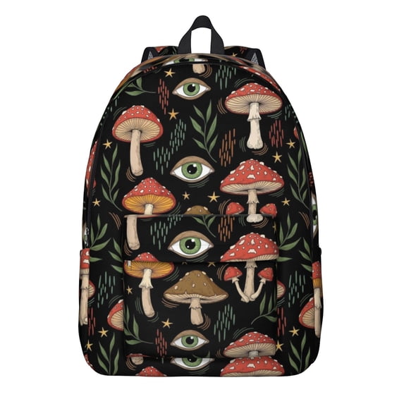 Mushroom and Eye Black Pattern Backpack for School, Cute School Bag with Adjustable Shoulder Straps and Padded Back, 15.7"x11.8"x5.5"
