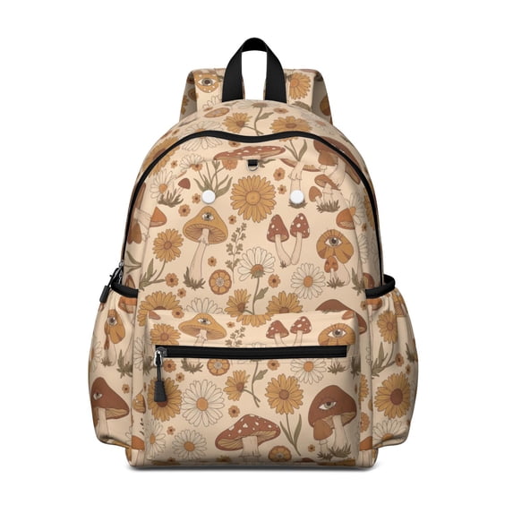 Mushroom and Eye Cream Pattern Backpack for School, Cute School Bag with Adjustable Shoulder Straps and Padded Back, 13.4"x11"x4.7"