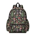 thumbnail image 1 of Mushroom and Fern Black Pattern Backpack for School, Cute School Bag with Adjustable Shoulder Straps and Padded Back, 13.4"x11"x4.7", 1 of 5