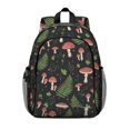 thumbnail image 1 of Mushroom and Fern Black Pattern Backpack for School, Cute School Bag with Adjustable Shoulder Straps and Padded Back, 15"x11.42"x5.5", 1 of 5