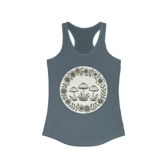 Mushroom and Floral Design Racerback Tank for Women - 5 Color Options