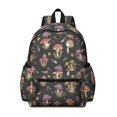 thumbnail image 1 of Mushroom and Flower Black Pattern Backpack for School, Cute School Bag with Adjustable Shoulder Straps and Padded Back, 13.4"x11"x4.7", 1 of 5