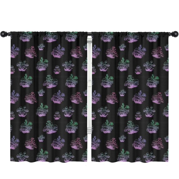 Mushroom and Flower Black Pattern Insulated Teens Curtains Set Of 2, Bedroom Essentials, Toddler Room Decor 52"x84"