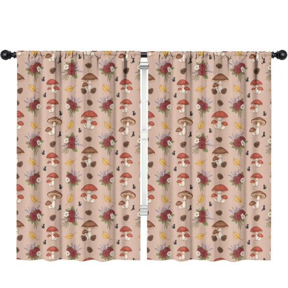 Mushroom and Flower Grey Pattern Insulated Teens Curtains Set Of 2, Bedroom Essentials, Toddler Room Decor 52"x84"