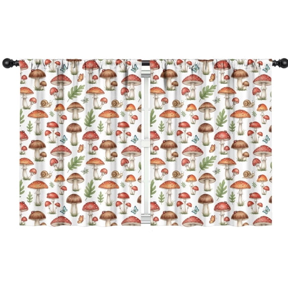 Mushroom and Flower White Pattern Insulated Teens Curtains Set Of 2, Bedroom Essentials, Toddler Room Decor 42"x54"
