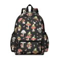 thumbnail image 1 of Mushroom and Frog Black Pattern Backpack for School, Cute School Bag with Adjustable Shoulder Straps and Padded Back, 13.4"x11"x4.7", 1 of 5