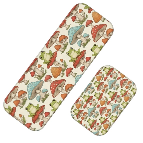 Mushroom and Frog Cream Pattern 2 Piece Flannel Bathroom Rug Set, Bath ...