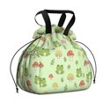 thumbnail image 1 of Mushroom and Frog Green Pattern Drawstring Insulated Lunch Bag for Women, Stain-Resistant Large Lunch Tote with Multi-Pockets for Work Office, 1 of 6