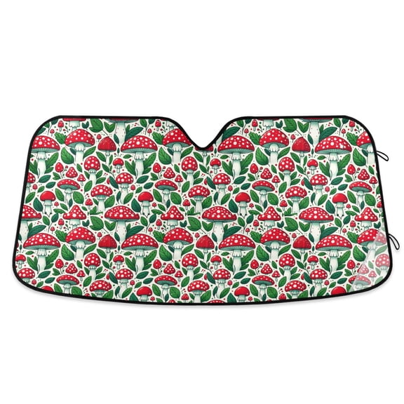 Mushroom and Green Leaf Car Windshield Sun Shade Foldable Car Front Window Visor Heat and UV Protection 53x23.5