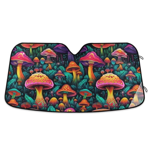 Mushroom and Leaves Car Windshield Sun Shade Foldable Car Front Window Visor Heat and UV Protection 53x23.5