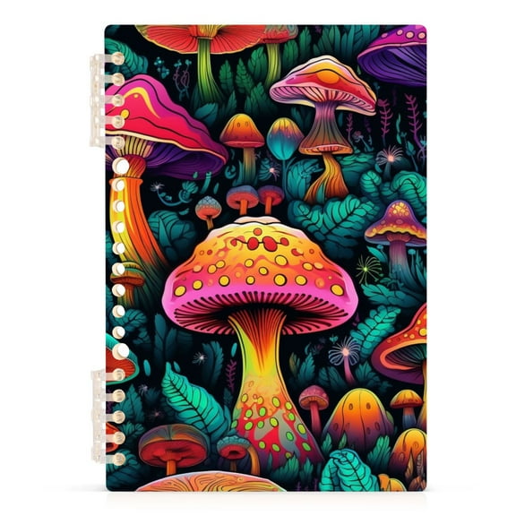Mushroom and Leaves Spiral Notebooks 60 Sheets 120 Pages A5 Journal Notepad 8.3x5.7 Inch Thick Adjustable College Ruled Paper