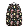 thumbnail image 1 of Mushroom and Lily Black Pattern Backpack for School, Cute School Bag with Adjustable Shoulder Straps and Padded Back, 15.3"x11"x7.1", 1 of 5